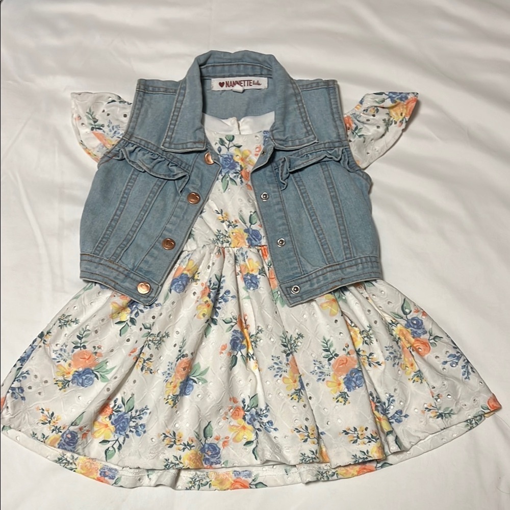 Nannette Kids 2-piece Denim Vest with Floral Dress girl 3T